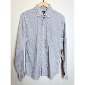 Johnnie-O Prep-Formance Plaid Button Down Shirt M Blue Orange Stretch Wicking